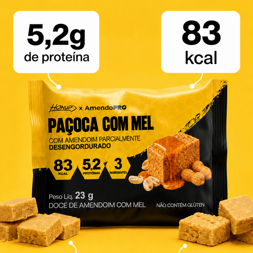 Paçoquinha com mel e amendoim desengordurado